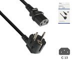 Netzkabel Europa CEE 7/7 90° auf C13, 0,75mm², VDE, schwarz, Länge 1,80m, DINIC Box